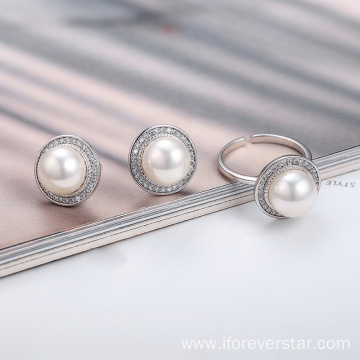 Open Ring and Earring Stud Pearl Jewelry Set